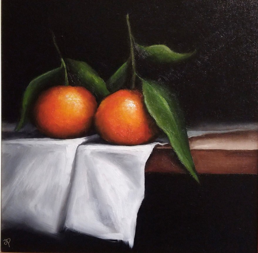 'Two Clementines on Cloth' by artist Jane Palmer
